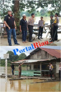 kapolres Pelalawan Akbp Kaswandi irwan Sik, cek Langsung Debit Air Sungai Kampar.