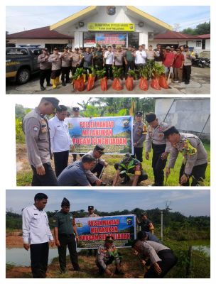 Dukung Program Penghijauan, Polsek Mandau penanaman Pohon sekitar Lingkungan