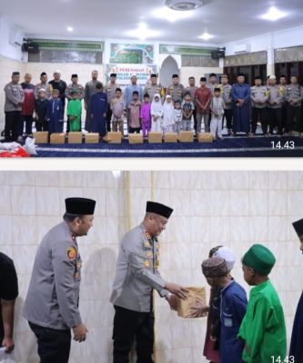 KAPOLRES ROKAN HILIR RESMIKAN MASJID AL-MU’MIN POLSEK BANGKO, BERIKAN SANTUNAN ANAK YATIM