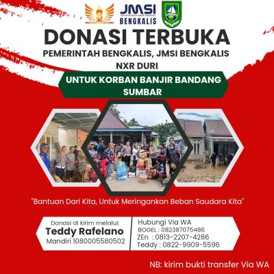 Pemkab Bengkalis, JMSI,NXR Duri Kolaborasi Buka Open Donasi Korban Bencana Sumatera Barat