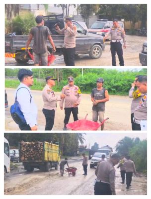 Polsek Mandau Respon Sering terjadi Macet, Di Jalan Lintas yang Rusak Parah